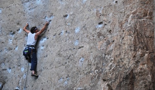 Myself on the Great White Behemoth 5.12b @ Ten Sleep, WY